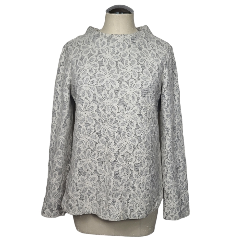 Halogen Floral Gray White Sweater M